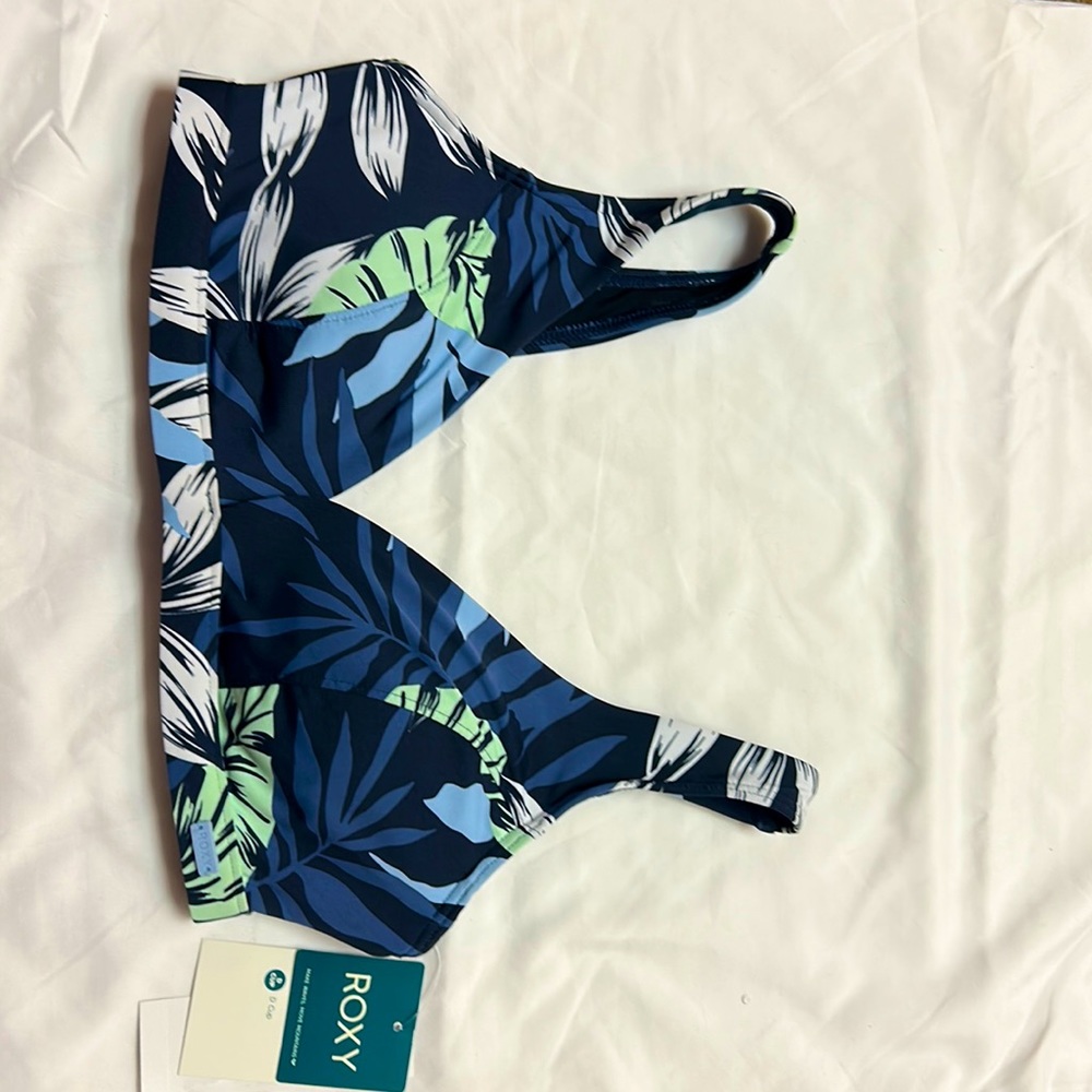 Roxy blue and green Flroal bikini top, size S, D cup, brand new, tags still on